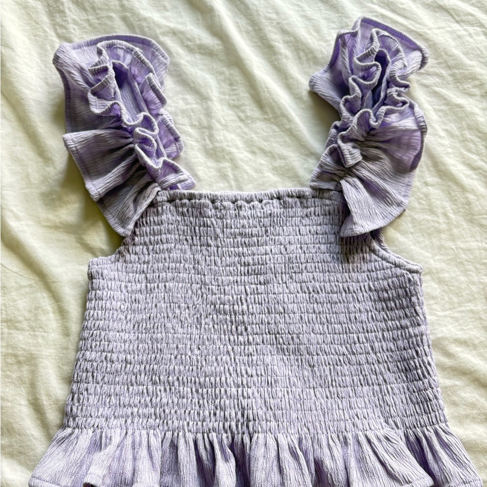 Lavender Ruffle Sleeve Smocked Blouse - Picture 2 of 3